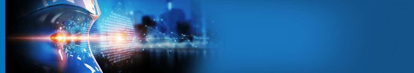 Cyborg head using artificial intelligence to create digital interface on city bokeh background 3D rendering