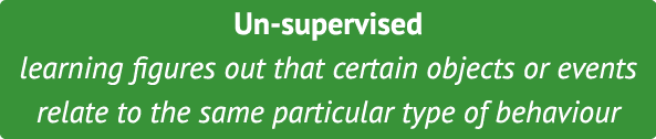 Un-supervised learning figures out that certain objects or events relate to the same particular type of behaviour
